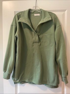 Light Olive Green Snap-Quarter Pullover Sweatshirt